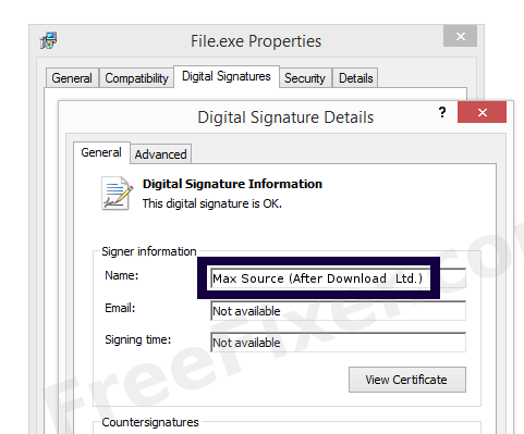 Screenshot of the Max Source (After Download  Ltd.) certificate